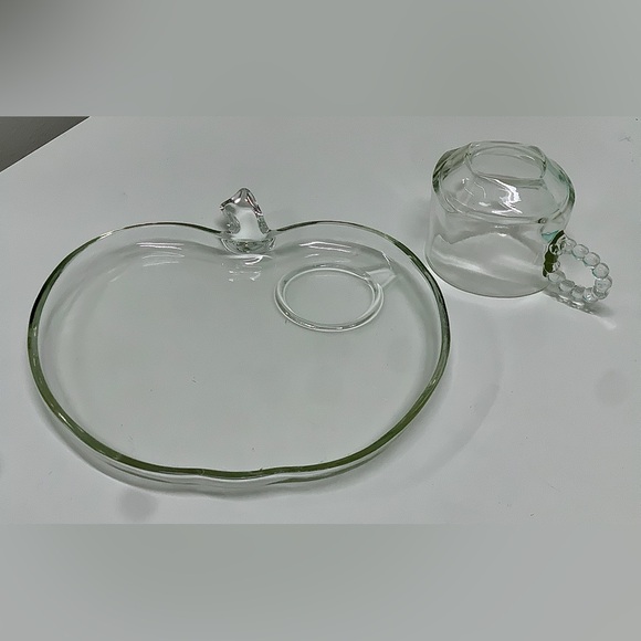 Mid Century Vtg 2 Piece Hazel Atlas Glass Apple Shaped Lunch Snack Plate & Cup - Picture 5 of 11